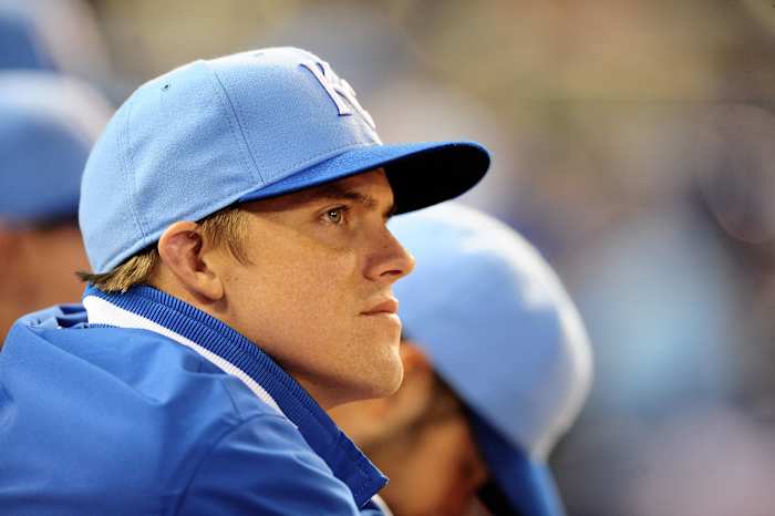 Oct. 2, 2010; Kansas City, MO, USA; Kansas City Royals pitcher Zack Greinke watches from the dugout against the Tampa Bay Rays at Kauffman Stadium. Mandatory Credit: Mark J. Rebilas-USA TODAY Sports